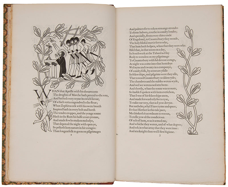 Limited edition of The Canterbury Tales by Geoffrey Chaucer, published by The Golden Cockerel Press and illustrated by Eric Gill.