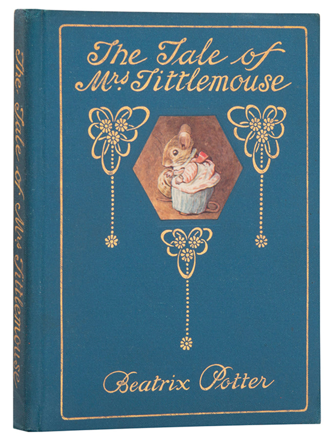 A first deluxe edition of Beatrix Potter's The Tale of Mrs Tittlemouse with 26 colour plates, original moire cloth binding, near fine.