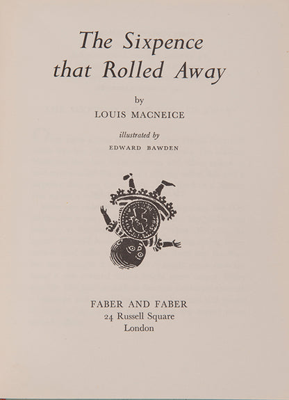 Edward Bawden's personal copy of The Sixpence that Rolled Away by Louis MacNeice, with Bawden's ownership signature.