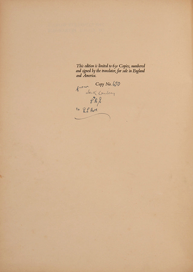 Limited edition of The Complete Works of Petronius, signed by the translator and inscribed by the publisher.