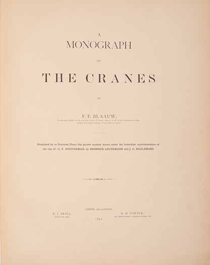 monograph on Cranes was originally the project of the director of the Amsterdam Zoo, G. F. Westerman. However, his untimely death led to Blaauw taking over