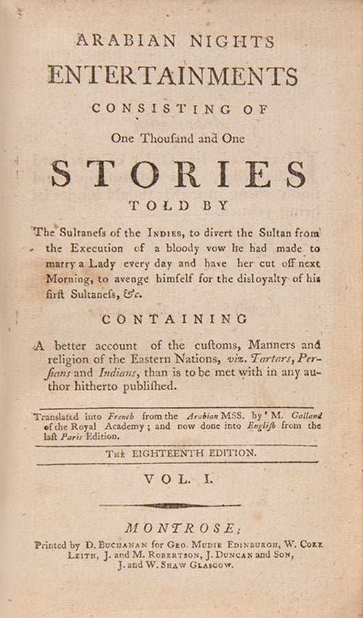 First edition of Robert Heron's Arabian Tales, the earliest most complete English translation of the Arabian Nights with four additional volumes.