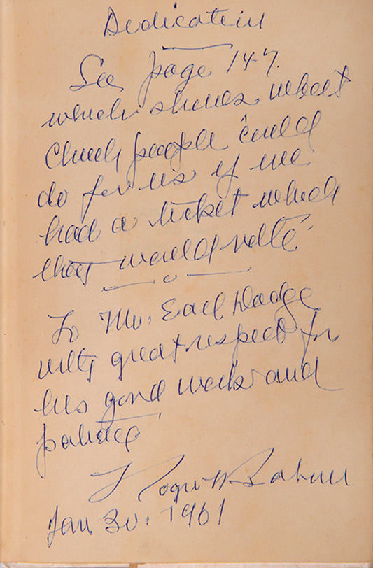 The first edition of Babson's reflection on electoral defeat as Prohibition Party candidate for President of the USA, inscribed by the author to Earl Dodge
