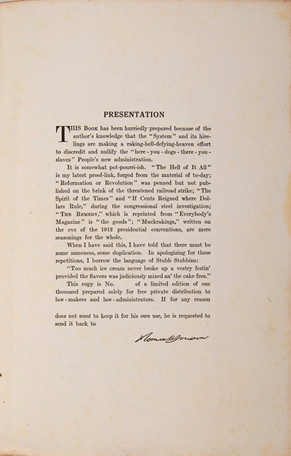 Thomas Lawson's personal copy of High Cost Living, his amusing insider's account of the pecuniary guile of an era filled with stock market machination.