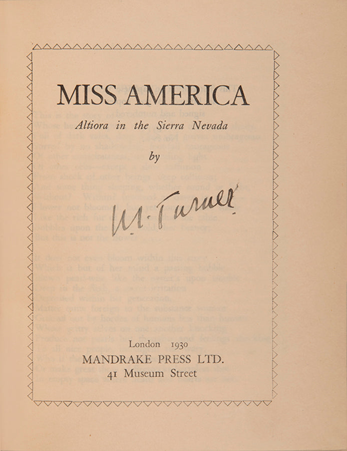 First edition of Miss America by W.J. Turner, limited to 500 copies on Japanese vellum.