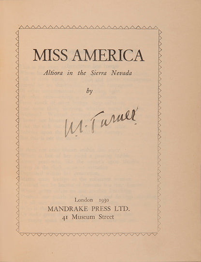 First edition of Miss America by W.J. Turner, limited to 500 copies on Japanese vellum.
