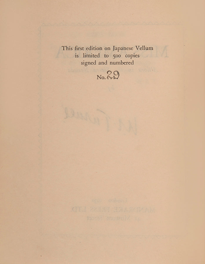 First edition of Miss America by W.J. Turner, limited to 500 copies on Japanese vellum.