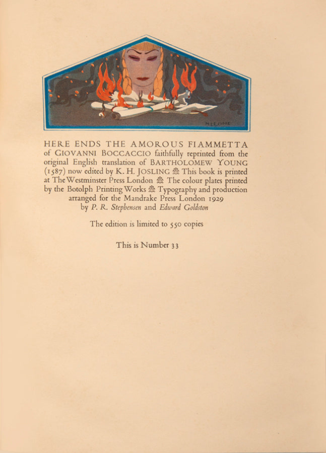 Limited edition of Amorous Fiammetta by Giovanni Boccaccio, illustrated by M. Leone.