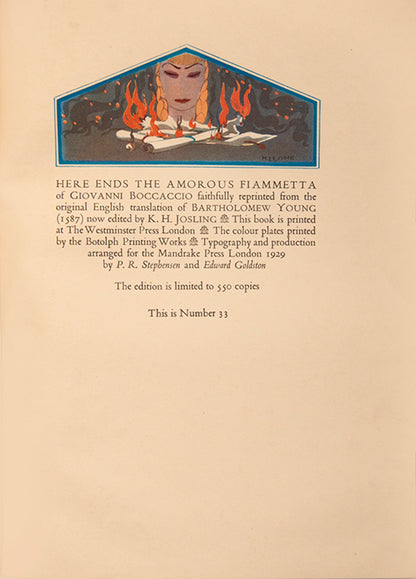 Limited edition of Amorous Fiammetta by Giovanni Boccaccio, illustrated by M. Leone.