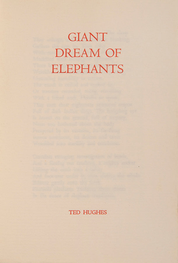 First printings of Wolf-Watching and Giant Dream of Elephants by Ted Hughes, each signed by the author.