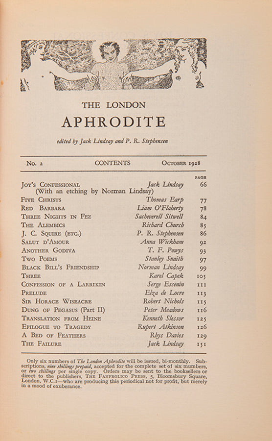The complete 6 vols of The London Aphrodite, edited by Jack Lindsay and P.R. Stephensen.