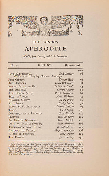 The complete 6 vols of The London Aphrodite, edited by Jack Lindsay and P.R. Stephensen.