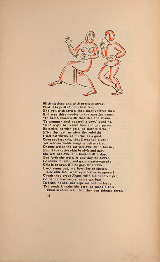 First edition of The Wyf of Bathe by Geoffrey Chaucer illustrated by Pearl Binder, published by the Mandrake Press.