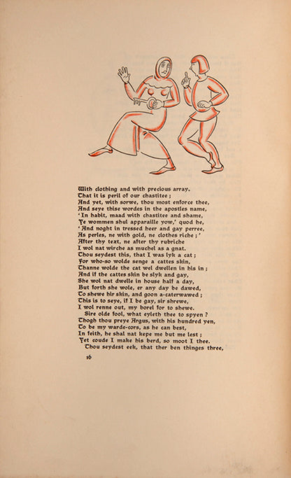 First edition of The Wyf of Bathe by Geoffrey Chaucer illustrated by Pearl Binder, published by the Mandrake Press.