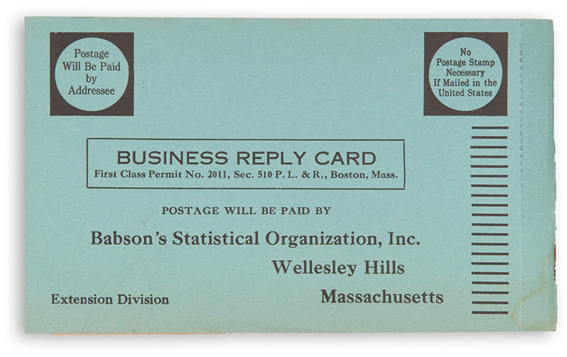 A scarce mail order booklet for books by the noted economist and temperance campaigner Roger Babson, founder of the eponymous investment newsletter.