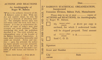 A scarce mail order booklet for books by the noted economist and temperance campaigner Roger Babson, founder of the eponymous investment newsletter.