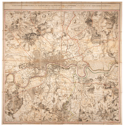 The second edition of William Fadens' Topographical Map of the Country in the Vicinity of London, with original hand colouring. Scarce.