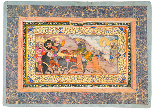 Battle scene with depiction of a Prophet or Imam, painting on paper from North India.