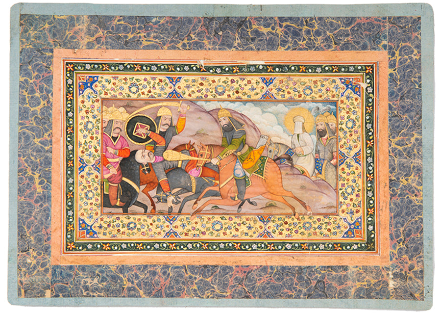 Battle scene with depiction of a Prophet or Imam, painting on paper from North India.