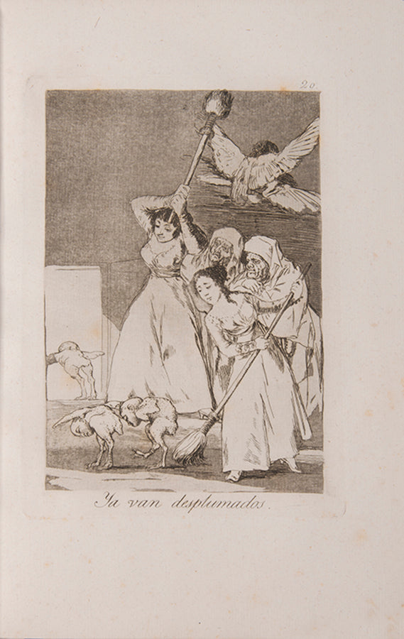 The complete set of eighty etchings with burnished aquatint, drypoint and engraving that make up Los Caprichos by Goya.