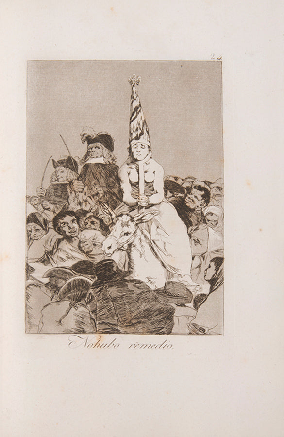 The complete set of eighty etchings with burnished aquatint, drypoint and engraving that make up Los Caprichos by Goya.