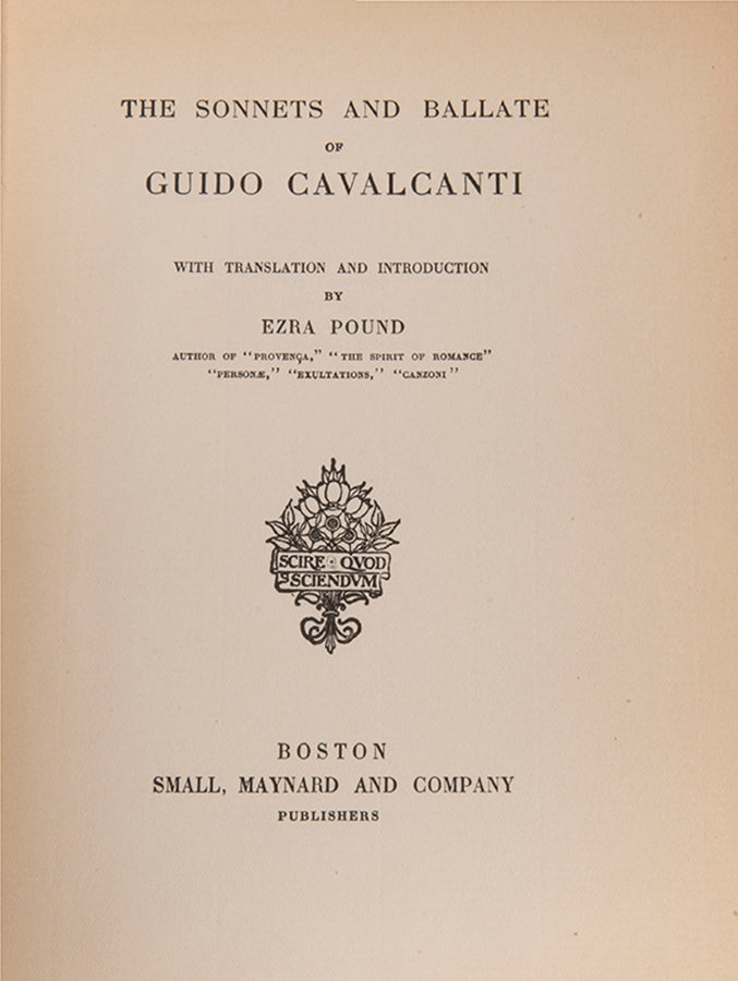 First edition of Sonnets and Ballads of Guido Cavalcanti by Ezra Pound, published in 1912.