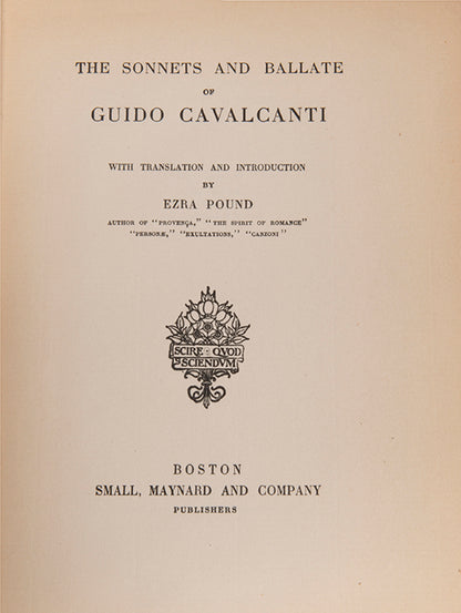 First edition of Sonnets and Ballads of Guido Cavalcanti by Ezra Pound, published in 1912.