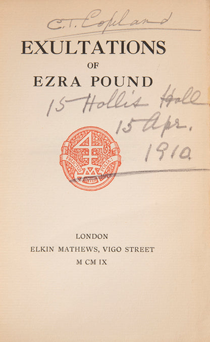 First edition of Exultations by Ezra Pound, published in 1909.