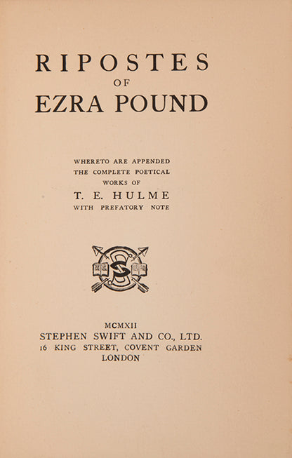 First edition of Ripostes by Ezra Pound, the first issue in the cloth binding.