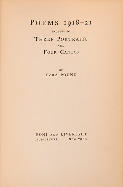 First edition of Poems 1918-21 by Ezra Pound.
