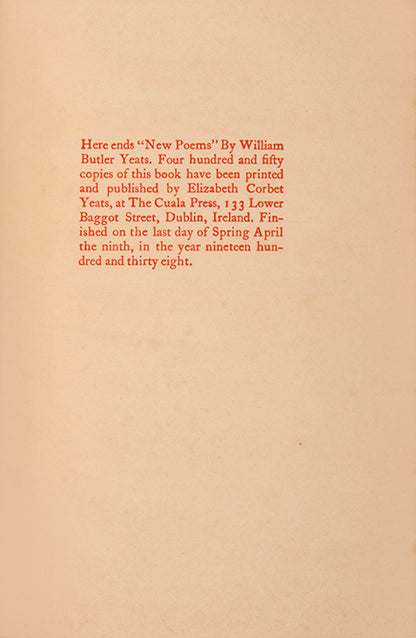 First edition of New Poems by W.B. Yeats, one of 450 copies printed at the Cuala Press.