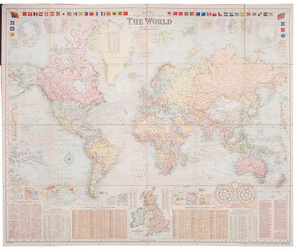 Bacon's New Chart of the World, a large colour lithograph map showing the British Empire at its height marked in pink.