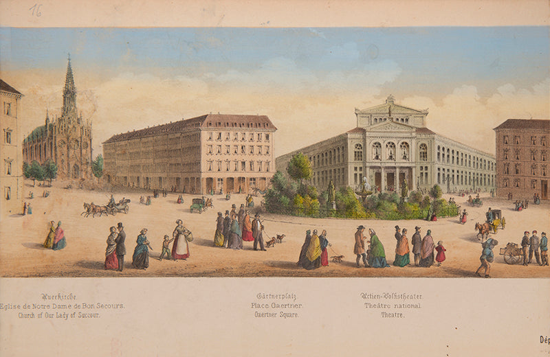 Manz's scarce panorama of Munich. Designed for visitors, it contained 80 squares, streets and public buildings worth a visit, together with a plan