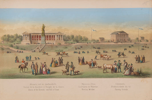Manz's scarce panorama of Munich. Designed for visitors, it contained 80 squares, streets and public buildings worth a visit, together with a plan