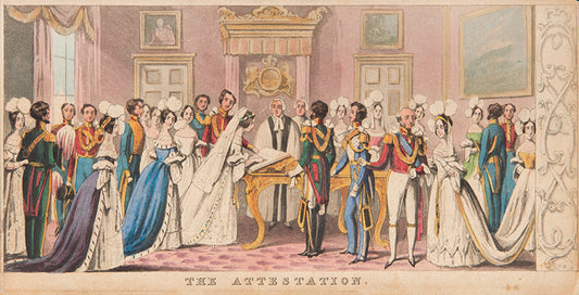Fine panorama of Queen Victoria's wedding to Prince Albert, resplendent with the pomp and ceremony expected from the British Empire approaching its peak.