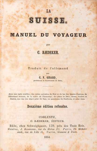 This is the first variant in 1854 and contains the coloured frontispiece of the coats of arms of the various Swiss Cantons.