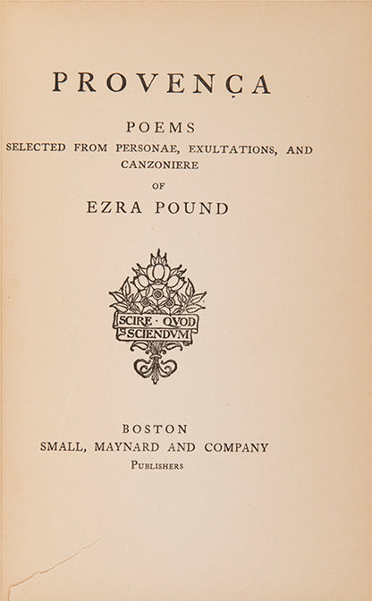 First edition of Provença by Ezra Pound, his first book published in America.
