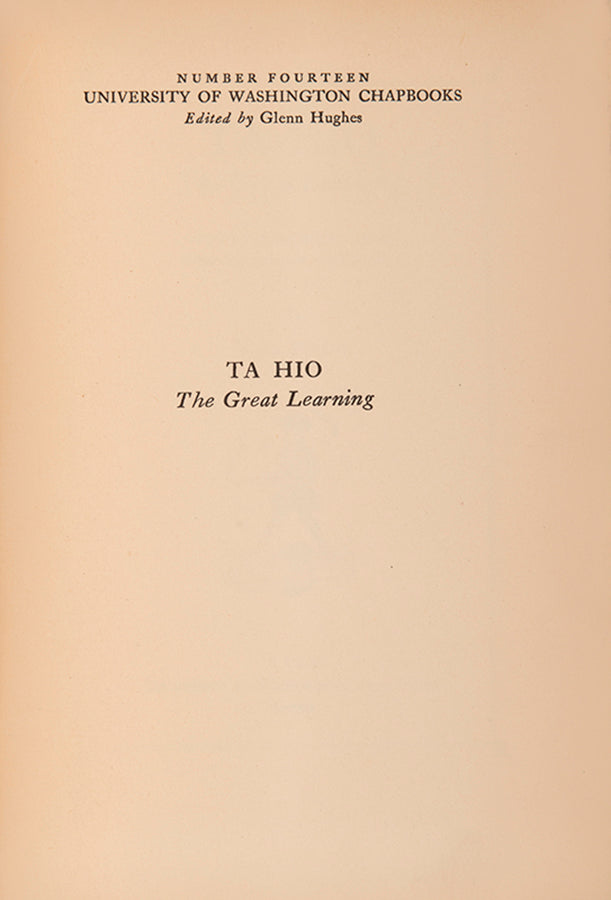 First edition of Ta Hio by Ezra Pound, one of 575 copies.