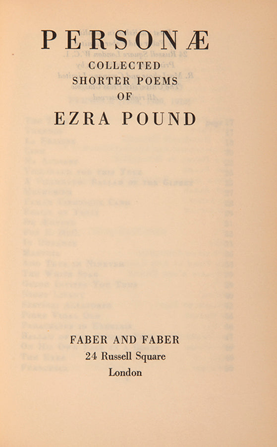 First English edition of Personae by Ezra Pound, printed in 1952.