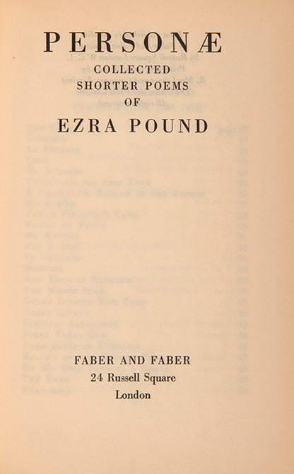 First English edition of Personae by Ezra Pound, printed in 1952.