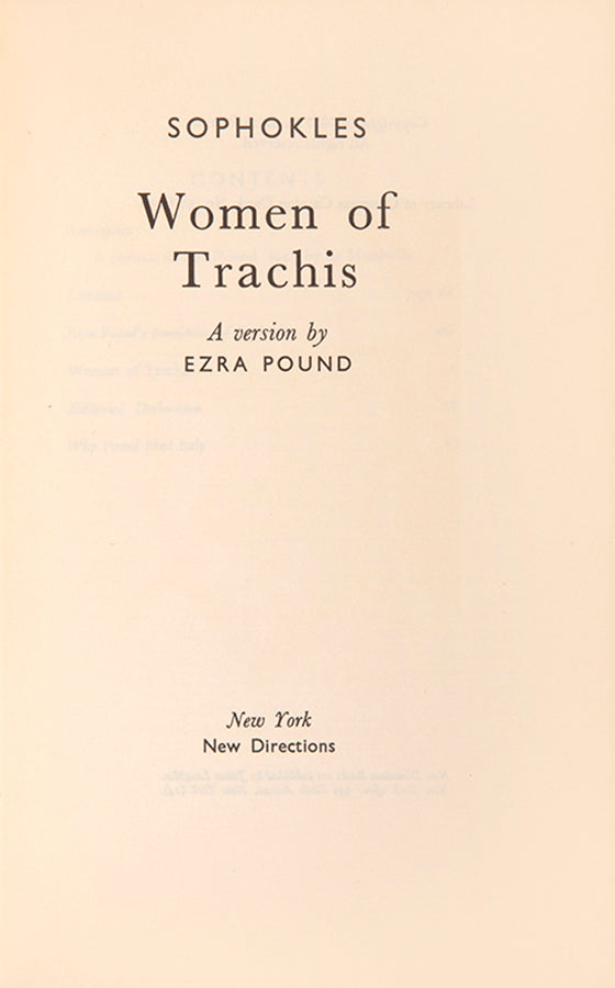 First edition of Ezra Pound's translation of Women of Trachis by Sophocles.