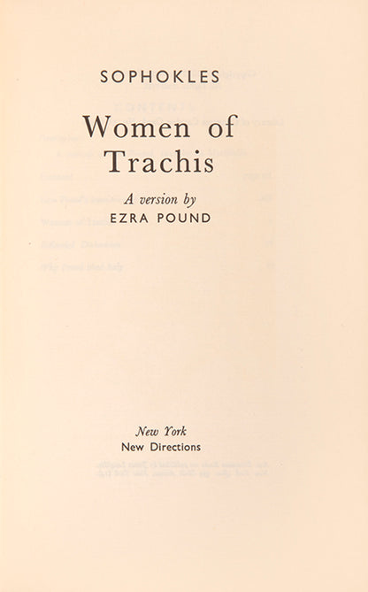 First edition of Ezra Pound's translation of Women of Trachis by Sophocles.