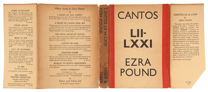 First edition of Cantos LII-LXXI by Ezra Pound, published in 1940.