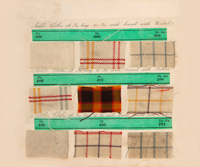 A rare saddlery trade catalogue illustrated with 145 engaved plates listing over 40 items of equestrian equipment for sale, with original samples tipped-in