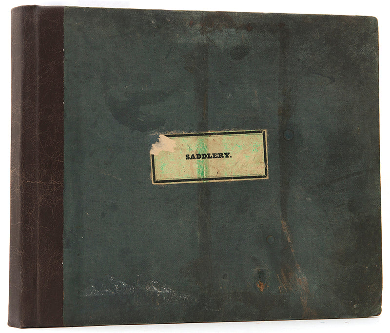 A rare saddlery trade catalogue illustrated with 145 engaved plates listing over 40 items of equestrian equipment for sale, with original samples tipped-in