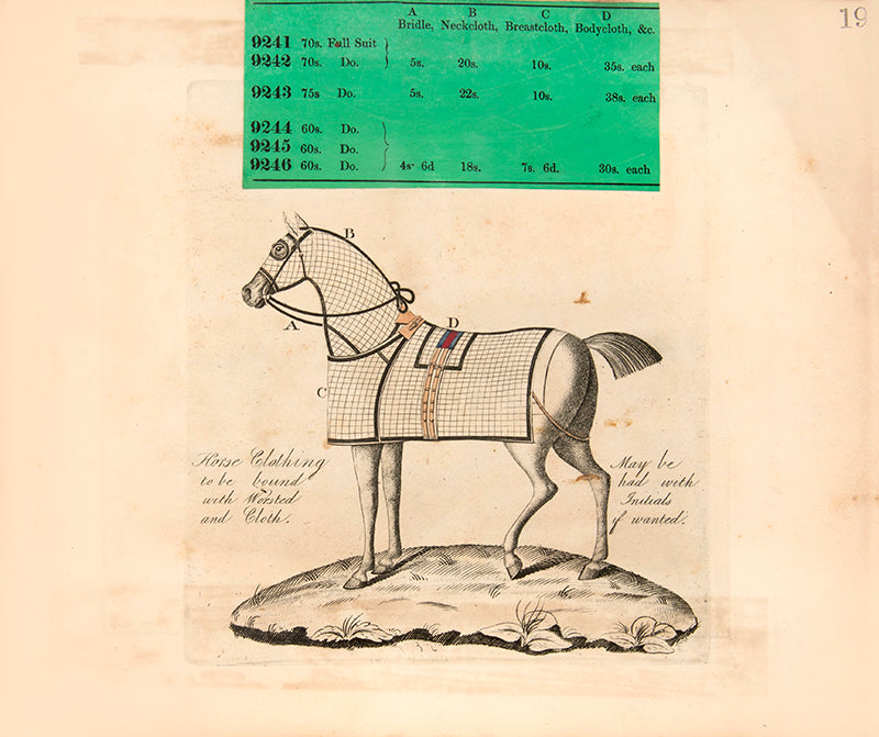 A rare saddlery trade catalogue illustrated with 145 engaved plates listing over 40 items of equestrian equipment for sale, with original samples tipped-in