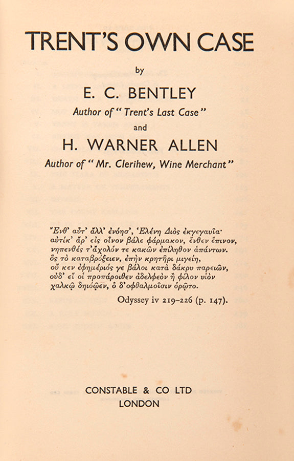 First edition of Trent's Own Case by E.C. Bentley and H. Warren Allen, signed by the author and other icons of the detective genre.