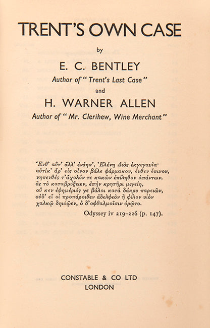 First edition of Trent's Own Case by E.C. Bentley and H. Warren Allen, signed by the author and other icons of the detective genre.