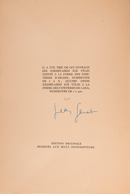 First edition of Journal de Voleur by Jean Genet, signed by the author.