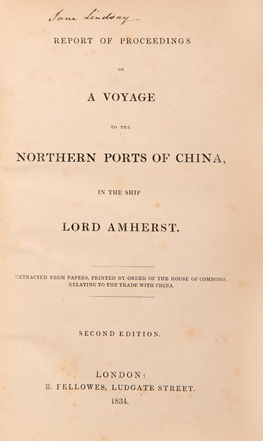 Hugh Lindsay's Report of Proceedings contains reports by Lindsay, an East India Company man, and Charles Gutzlaff on trade with China and Corea